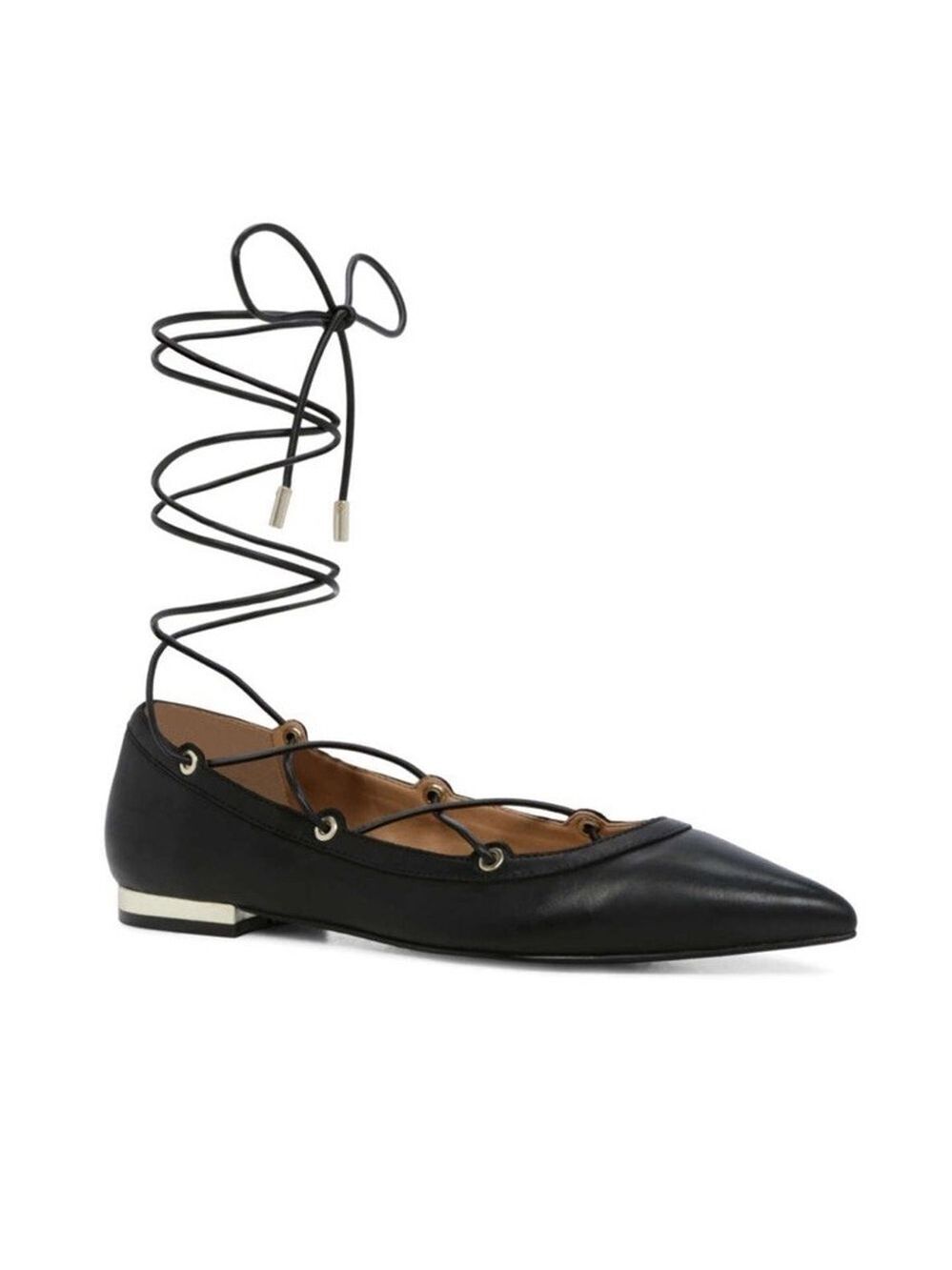 Aldo Women's Black Leather Lace Up Gladiator Pointed Toe Back Zip Flat Shoes 9
